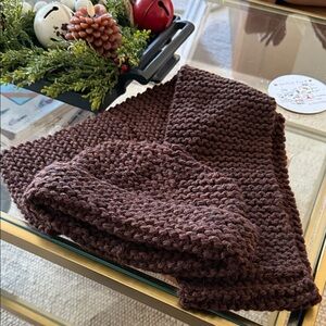 Handmade Brown Knit Infinity Scarf and Hat Set